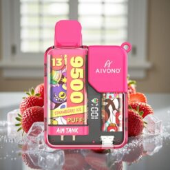 Aivono AIM-TANK 9500 Puffs – 18ml E-væske, 650mAh Batteri, LCD Display, Jordbær Is