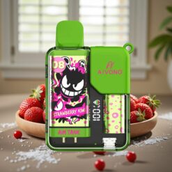 Aivono AIM-TANK 9500 Puffs – 18ml E-væske, 650mAh Batteri, LCD-Skærm, Jordbær Liwi